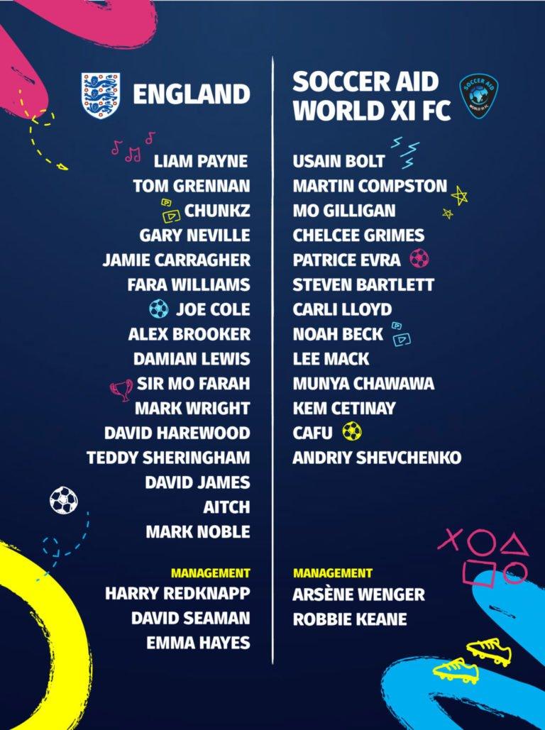 Soccer Aid line-up.