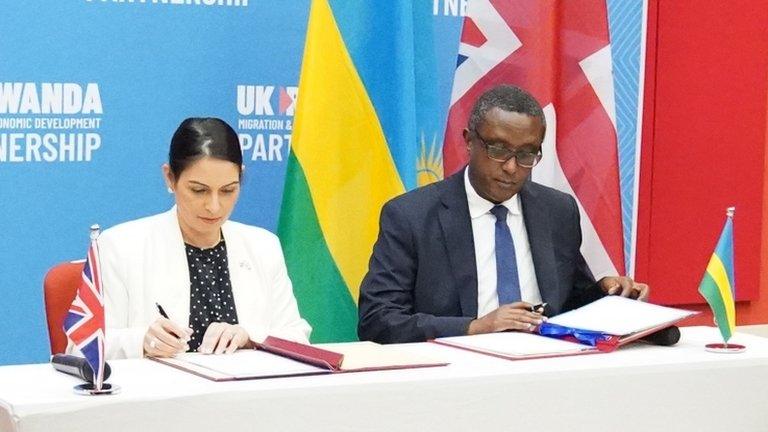 Priti Patel with Rwanda foreign minister Vincent Biruta