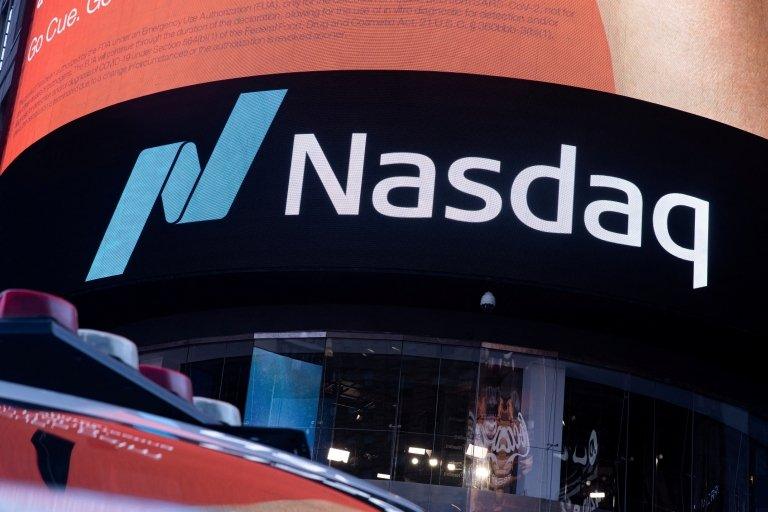 Nasdaq stock exchange sign in new York