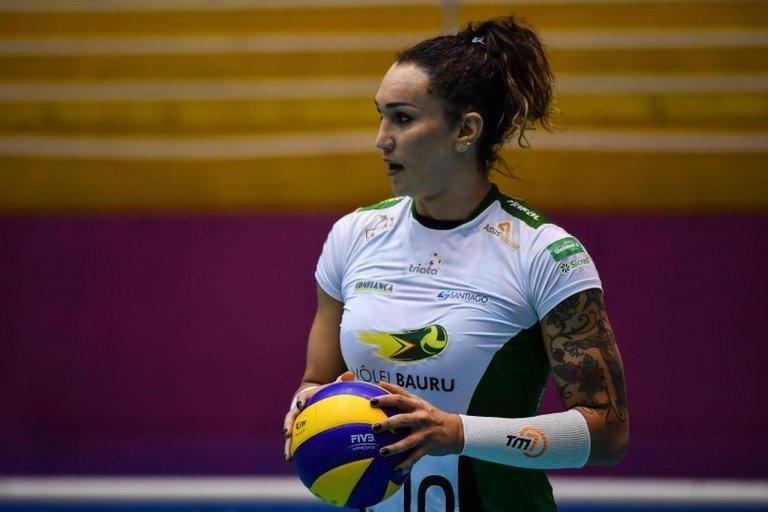 Brazilian transsexual volleyball player Tifanny Abreu takes part in a training session in Barueri, Sao Paulo