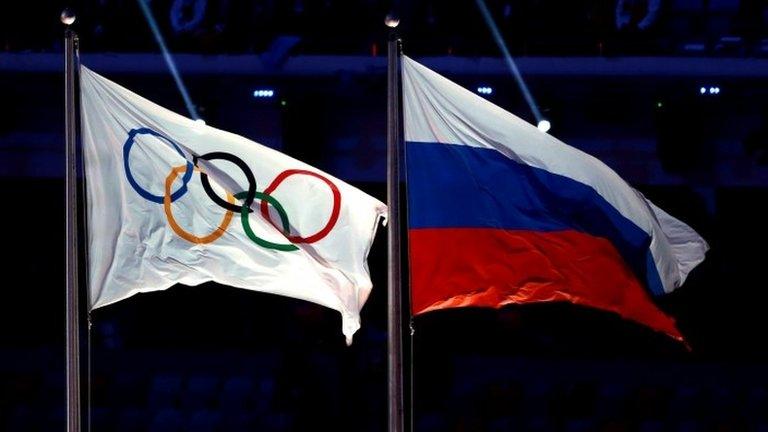 Russia flag and Olympic flag