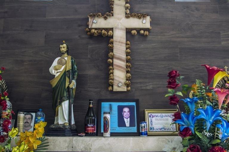 Detail of the mausoleum of Mexican drug trafficker Arturo Beltran Leyva in Culiacan, Sinaloa state