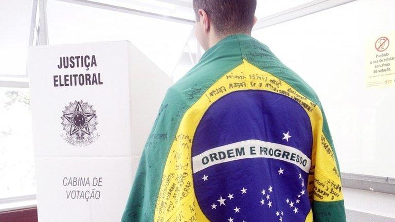 A man votes at a polling station, in Belo Horizonte, Brazil, 28 October 2018.