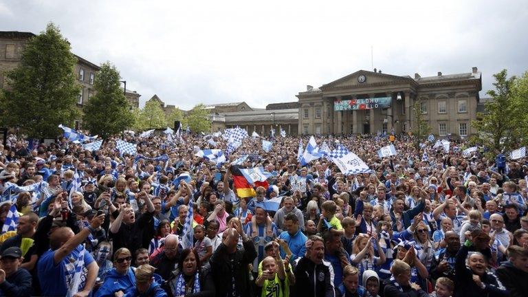 Huddersfield Town fans celebrate