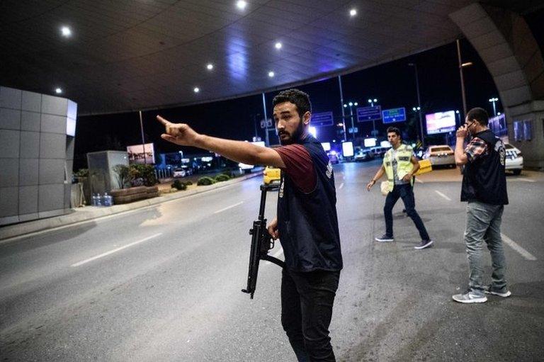 An armed police officer at Istanbul's Ataturk airport