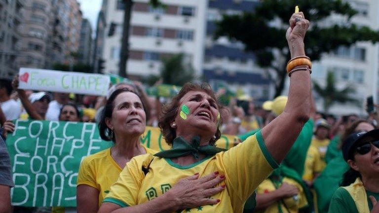 Anti-corruption demonstrators along Copacabana beach in Rio de Janeiro