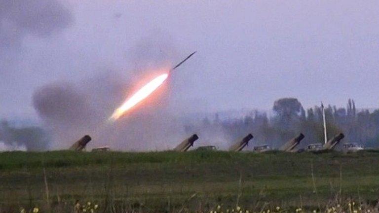 Video grab of Grad missile fired by Azerbaijani forces (03/04/2016)