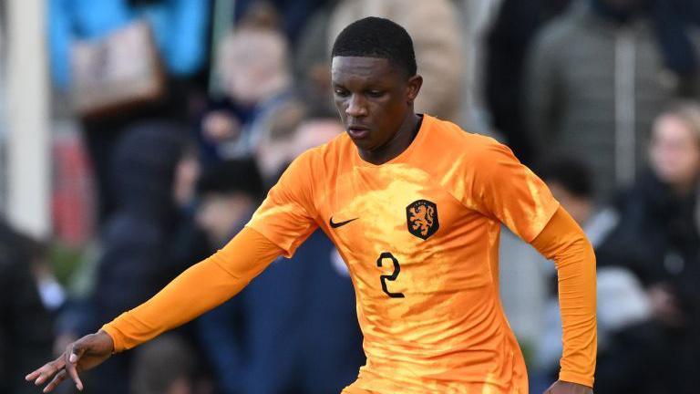 Givairo Read in action for the Netherlands U19 team against France in March 2024