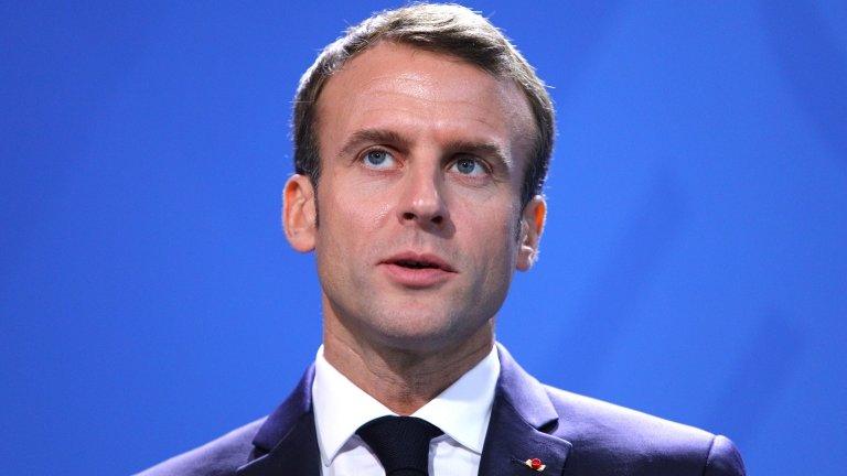 French President Emmanuel Macron speaks during a joint press conference with German Chancellor Angela Merkel (not pictured) on 18 November