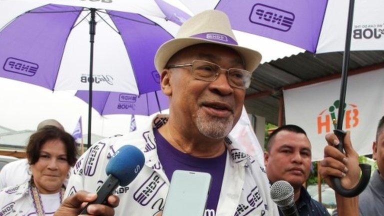 Suriname's President Desi Bouterse of the ruling National Democratic Party arrives to cast his vote during parliamentary elections, in Paramaribo, Suriname May 25, 2020.