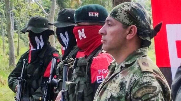 Soldier Freddy Moreno before his release at ELN camp in Arauca