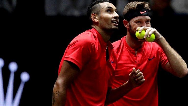 Nick Kyrgios and Jack Sock of Team World