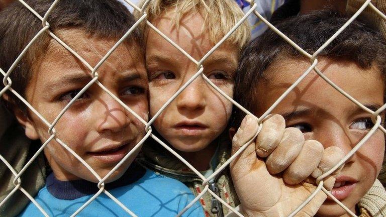 Syrian refugee children at a camp near the Syrian border