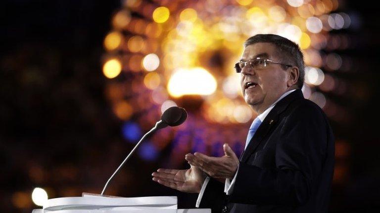 Thomas Bach speaking during the closing ceremony of the Rio Olympics