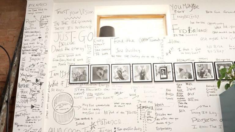 Handwritten messages on Heather Fisher's wall at home