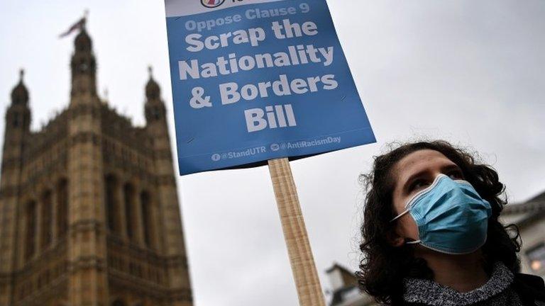 Protesters against the bill outside Parliament in January