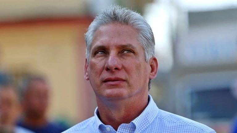 In this file picture taken on March 11, 2018 Cuba"s First Vice-President Miguel Diaz-Canel queues at a polling station in Santa Clara, Cuba,