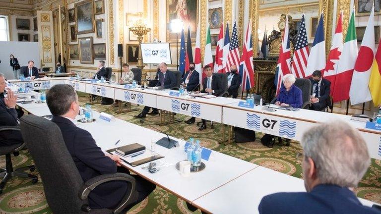 Finance ministers at a meeting of the G7