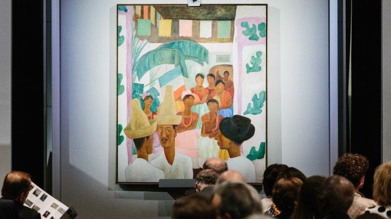 The painting "The Rivals" by artist Diego Rivera is displayed during the sales event of The Collection of Peggy and David Rockefeller at Christie"s auction house in New York, New York, USA, 09 May 2018.