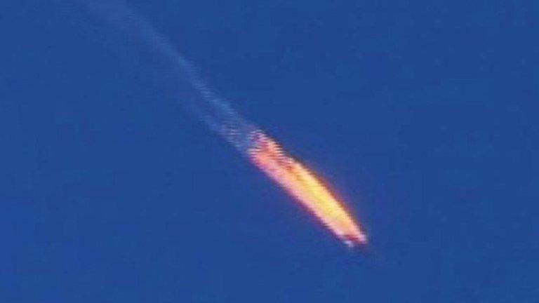 Russia's SU-24 plane on fire. Photo: 24 November 2015