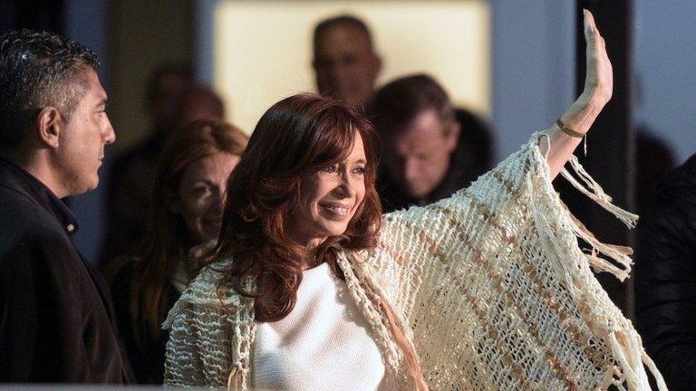 Cristina Fernandez de Kirchner, April 2016, arriving at Jorge Newbury airport in Buenos Aires.