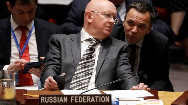 Vassily Nebenzia, Russian ambassador to the UN, at a Security Council meeting on 6 September, 2018.