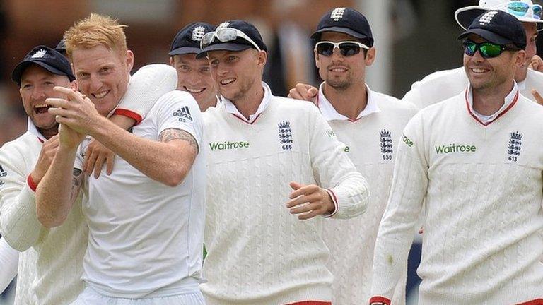 England players celebrate beating New Zealand in the first Test