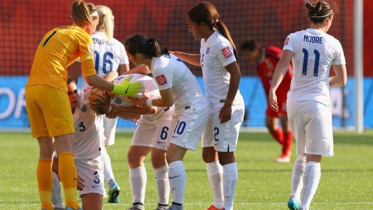 Laura Bassett reacts