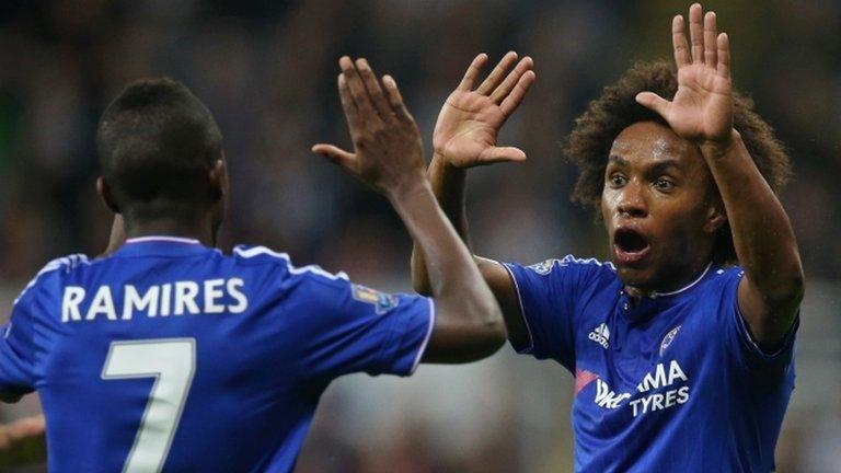 Ramires and Willian celebrate Chelsea's equaliser