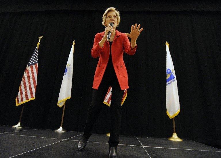 US Senator Elizabeth Warren (D-MA) addresses a town hall meeting in Roxbury, Massachusetts, October 13, 2018.