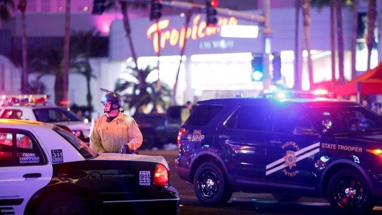 Police in Las Vegas near the scene of the shooting