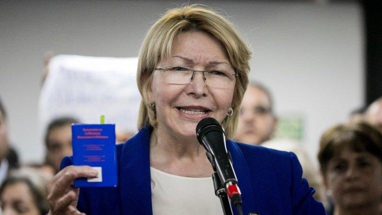 Venezuelan chief prosecutor Luisa Ortega Diaz addresses supporters and the press at the headquarters of the Public Ministry in Caracas Venezuela, 19 June 2017