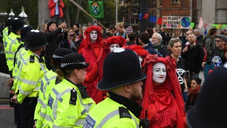 Climate change activists by Lambeth Bridge