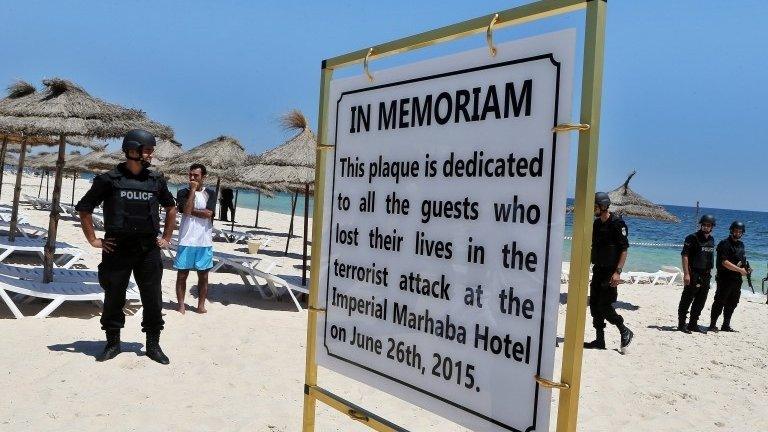 Police on the beach in Sousse