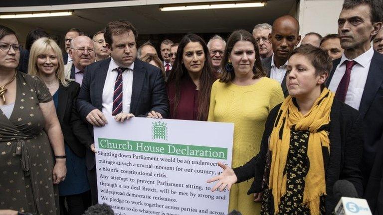 Cross party MPs outside Parliament