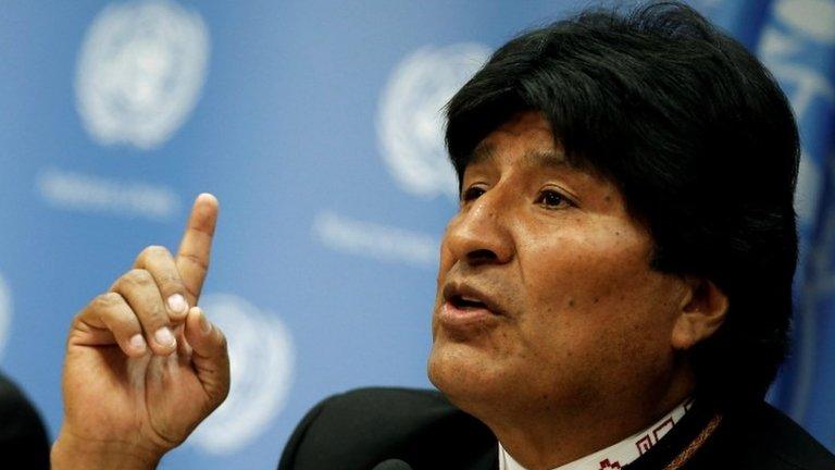 Evo Morales speaks at a news conference after addressing a United Nations General Assembly special session on the world drug problem at U.N. headquarters in New York, U.S., April 21, 2016