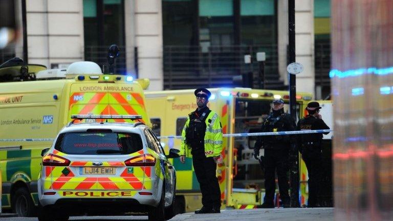 Emergency vehicles in London Bridge