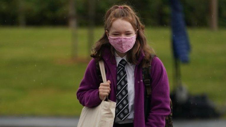 School pupil in face mask