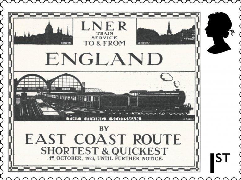 Flying Scotsman stamp featuring Queen's head