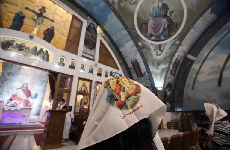 Coptic Christans in Cairo Egypt celebrate Christmas Eve mass on 6 Jan 2022