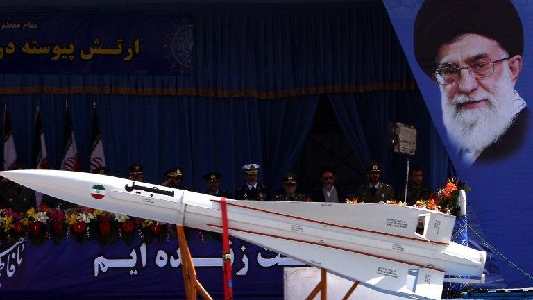 An Iranian military truck carries a Sejil rocket in Tehran in April, 2012