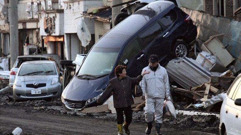 Rubble following last year's tsunami