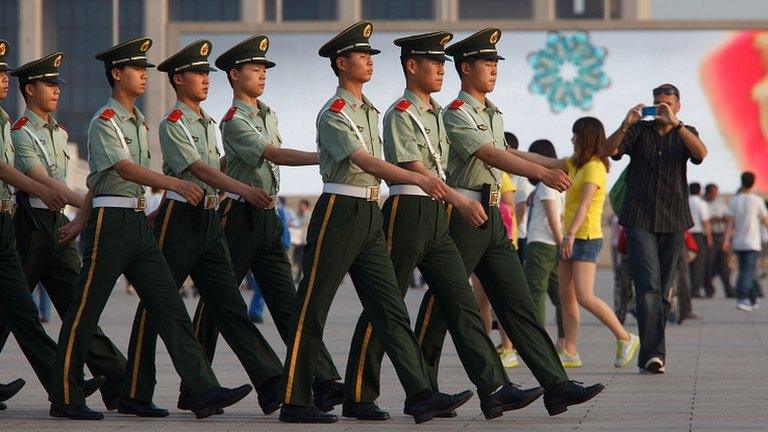 Chinese militia parade on Tiananmen Square, 3 Jun 12