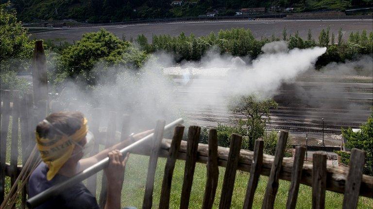 Miner fires rocket through pipe at police near Mieres, northern Spain