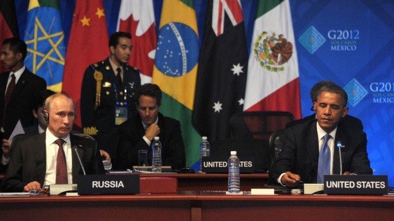 Russian President Vladimir Putin and US President Barack Obama at the G20 summit - 19 June