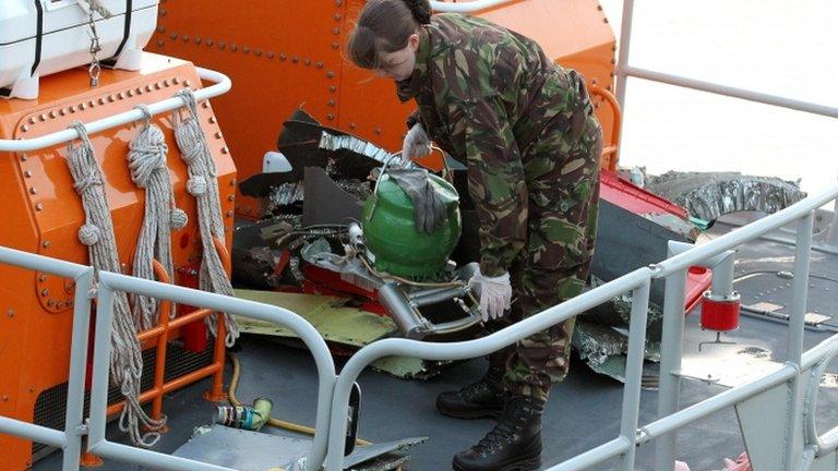 Wreckage of Tornado jet aboard lifeboat