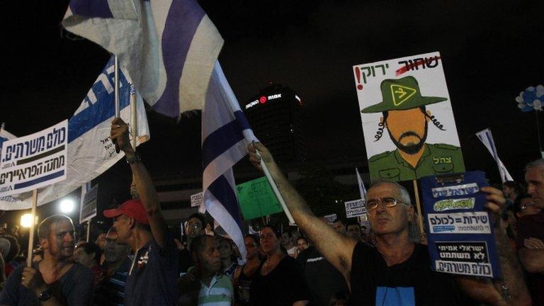 Protesters in Tel Aviv demand conscription for all in Israel. Photo: 7 July 2012