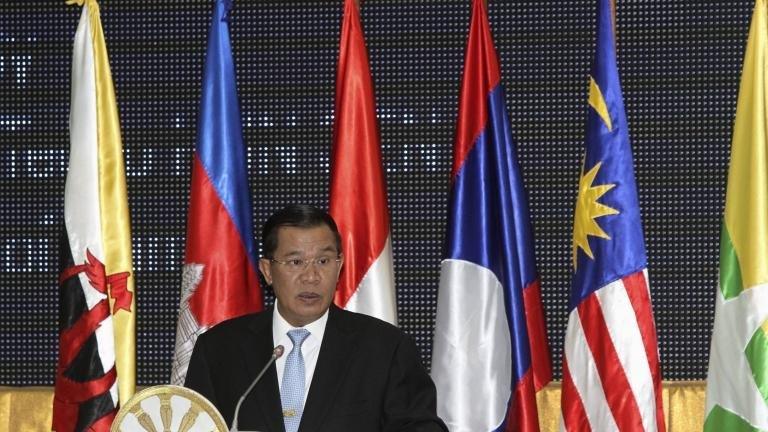 Cambodia's Prime Minister Hun Sen addresses the audience during the opening ceremony of the 45th Asean Foreign Ministers' meeting in Phnom Penh 9 July, 2012