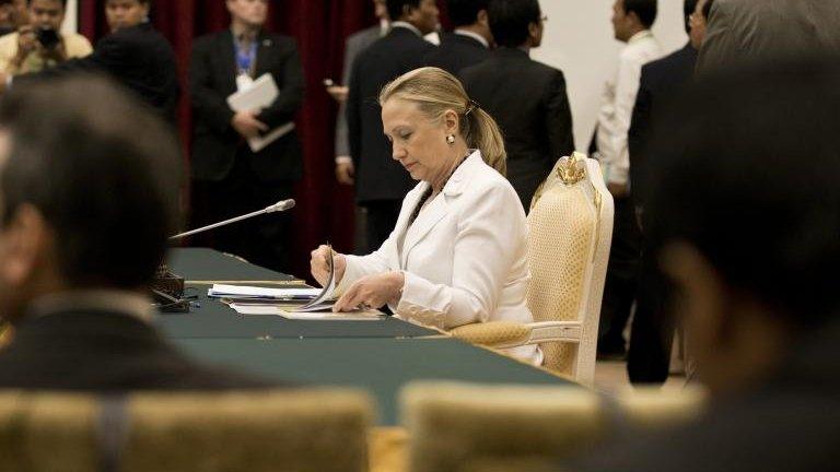 US Secretary of State Hillary Rodham Clinton at the US ASEAN ministerial meeting at Peace Palace in Phnom Penh, Cambodia, 11 July, 2012