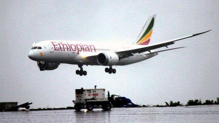 A Dreamliner Boeing 787 lands at Bole International airport in Addis Ababa, Ethiopia, Friday, Aug.17, 2012.